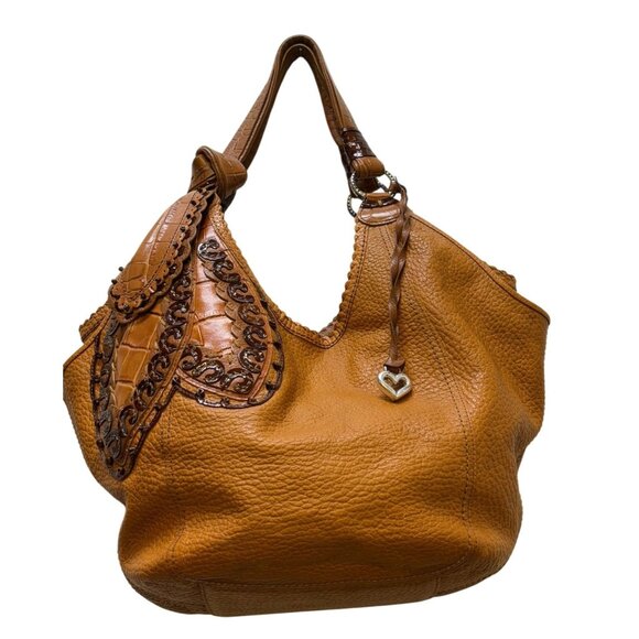 Brighton Brown Leather Hobo Bag With Heart Charm Accent - Picture 4 of 10